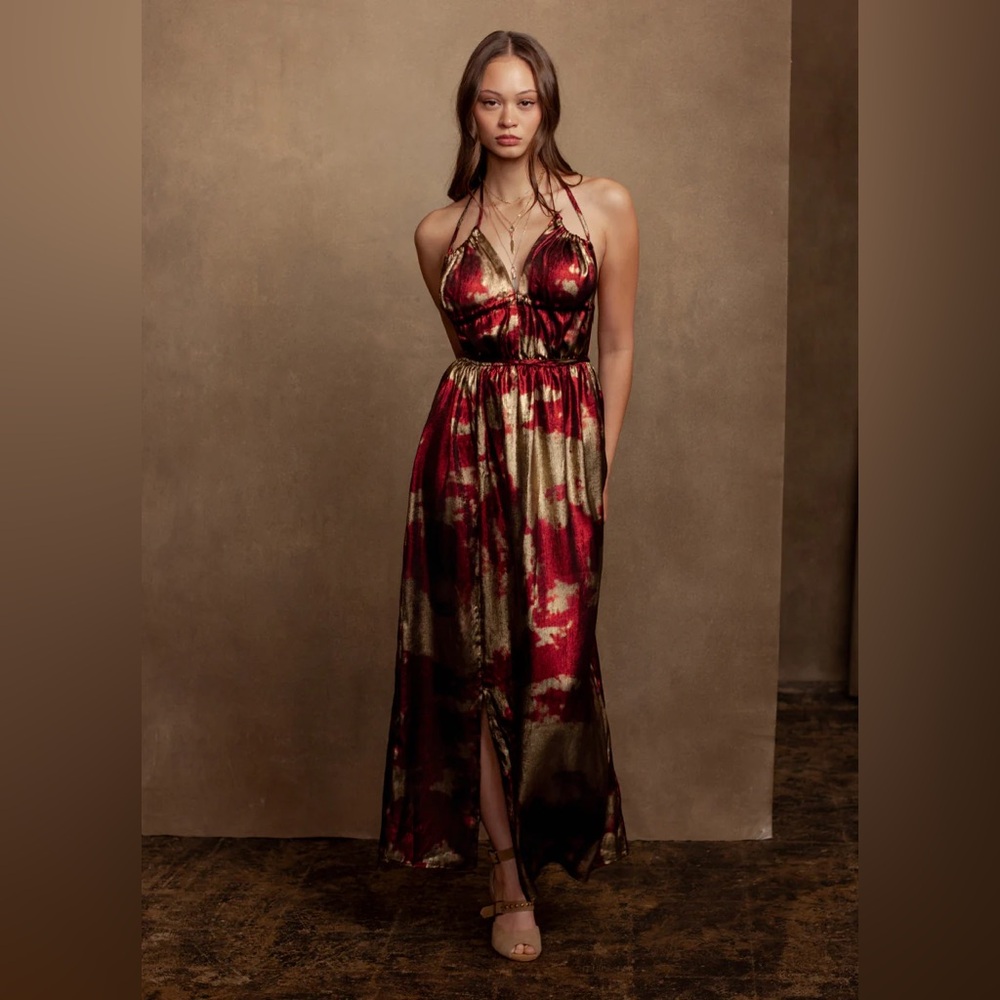Joyfolie Red and Gold Maxi Dress